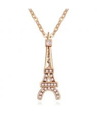 Austrian Zircon Inlaid Eiffel Tower Pendant Necklace - Champagne Gold