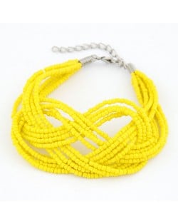 Bohemian Mini Beads Weaving Twist Dough Bracelet - Yellow