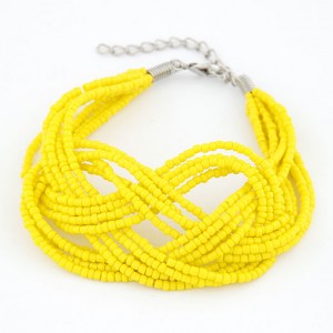 Bohemian Mini Beads Weaving Twist Dough Bracelet - Yellow