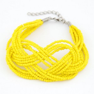 Bohemian Mini Beads Weaving Twist Dough Bracelet - Yellow
