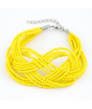 Bohemian Mini Beads Weaving Twist Dough Bracelet - Yellow