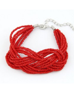 Bohemian Mini Beads Weaving Twist Dough Bracelet - Red