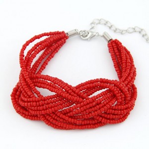 Bohemian Mini Beads Weaving Twist Dough Bracelet - Red