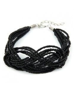 Bohemian Mini Beads Weaving Twist Dough Bracelet - Black