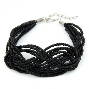 Bohemian Mini Beads Weaving Twist Dough Bracelet - Black
