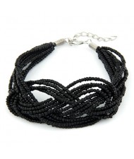 Bohemian Mini Beads Weaving Twist Dough Bracelet - Black