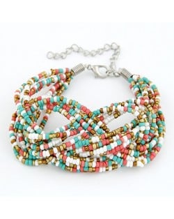 Bohemian Mini Beads Weaving Twist Dough Bracelet - Multicolor