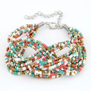 Bohemian Mini Beads Weaving Twist Dough Bracelet - Multicolor