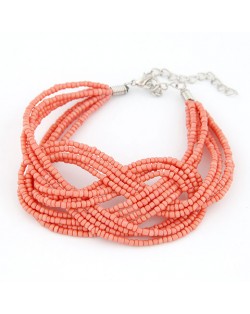 Bohemian Mini Beads Weaving Twist Dough Bracelet - Pink