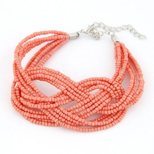 Bohemian Mini Beads Weaving Twist Dough Bracelet - Pink