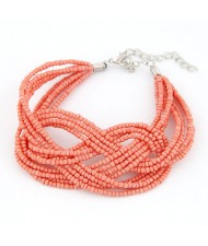 Bohemian Mini Beads Weaving Twist Dough Bracelet - Pink
