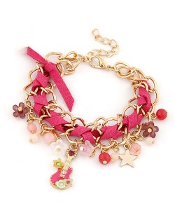 Cute Korean Fashion Guitar and Flowers Pendants Design Bracelet - Rose