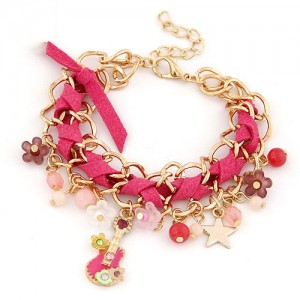 Cute Korean Fashion Guitar and Flowers Pendants Design Bracelet - Rose