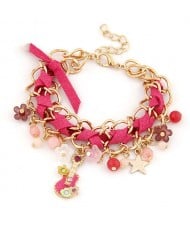 Cute Korean Fashion Guitar and Flowers Pendants Design Bracelet - Rose