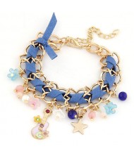 Cute Korean Fashion Guitar and Flowers Pendants Design Bracelet - Blue