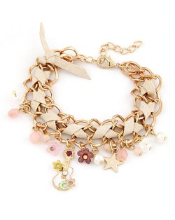 Cute Korean Fashion Guitar and Flowers Pendants Design Bracelet - Khaki