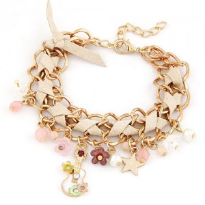 Cute Korean Fashion Guitar and Flowers Pendants Design Bracelet - Khaki