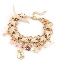 Cute Korean Fashion Guitar and Flowers Pendants Design Bracelet - Khaki