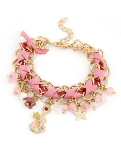 Cute Korean Fashion Guitar and Flowers Pendants Design Bracelet - Pink