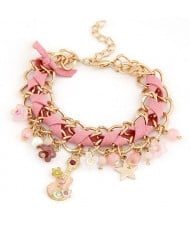 Cute Korean Fashion Guitar and Flowers Pendants Design Bracelet - Pink