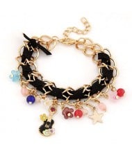 Cute Korean Fashion Guitar and Flowers Pendants Design Bracelet - Black