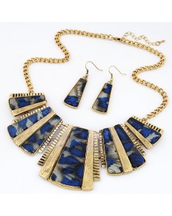 Leopard Prints Geometry Modelling Earrings Necklace Set - Blue