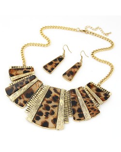 Leopard Prints Geometry Modelling Earrings Necklace Set - Brown
