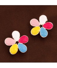 Korean Fashion Oil-spot Glazed Petals Sweet Flower Ear Studs - Multicolor