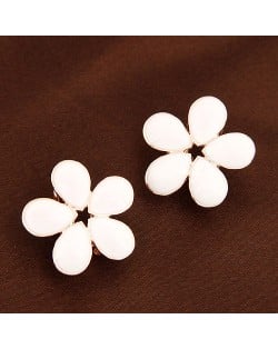 Korean Fashion Oil-spot Glazed Petals Sweet Flower Ear Studs - White