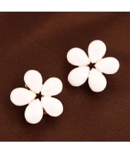 Korean Fashion Oil-spot Glazed Petals Sweet Flower Ear Studs - White