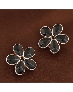 Korean Fashion Oil-spot Glazed Petals Sweet Flower Ear Studs - Black