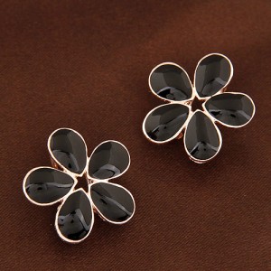 Korean Fashion Oil-spot Glazed Petals Sweet Flower Ear Studs - Black