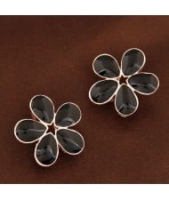 Korean Fashion Oil-spot Glazed Petals Sweet Flower Ear Studs - Black