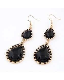 Dual Waterdrops Design Dangling Earrings - Black