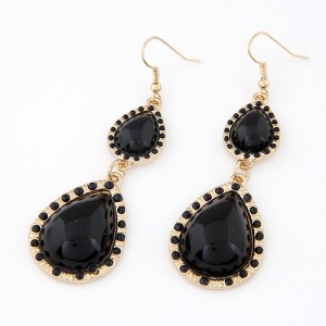 Dual Waterdrops Design Dangling Earrings - Black