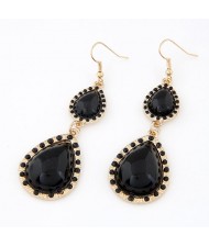 Dual Waterdrops Design Dangling Earrings - Black