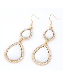 Dual Waterdrops Design Dangling Earrings - White