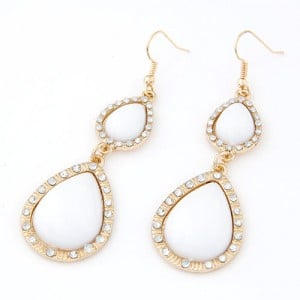 Dual Waterdrops Design Dangling Earrings - White