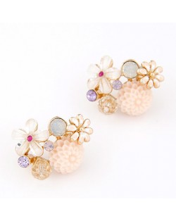 Assorted Delicate Flowers Combo Design Ear Studs - Pink