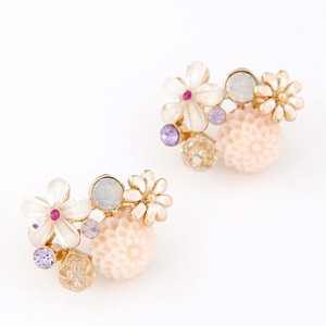 Assorted Delicate Flowers Combo Design Ear Studs - Pink