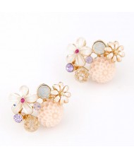 Assorted Delicate Flowers Combo Design Ear Studs - Pink