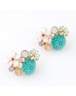 Assorted Delicate Flowers Combo Design Ear Studs - Blue