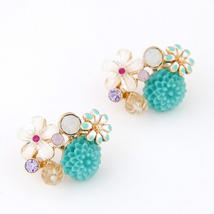 Assorted Delicate Flowers Combo Design Ear Studs - Blue