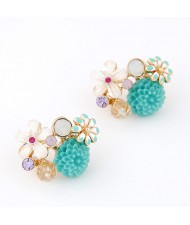 Assorted Delicate Flowers Combo Design Ear Studs - Blue