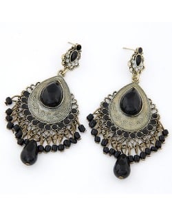 Bohemian Royal Ethnic Style Waterdrop Design Earrings - Black