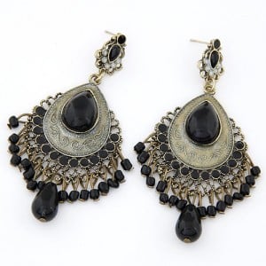 Bohemian Royal Ethnic Style Waterdrop Design Earrings - Black