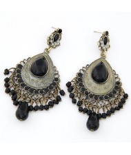 Bohemian Royal Ethnic Style Waterdrop Design Earrings - Black