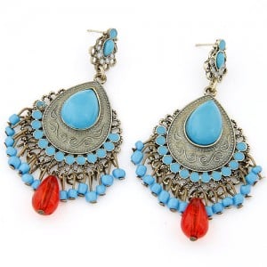 Bohemian Royal Ethnic Style Waterdrop Design Earrings - Blue