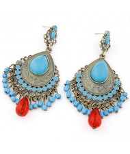 Bohemian Royal Ethnic Style Waterdrop Design Earrings - Blue