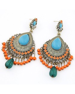 Bohemian Royal Ethnic Style Waterdrop Design Earrings - Orange